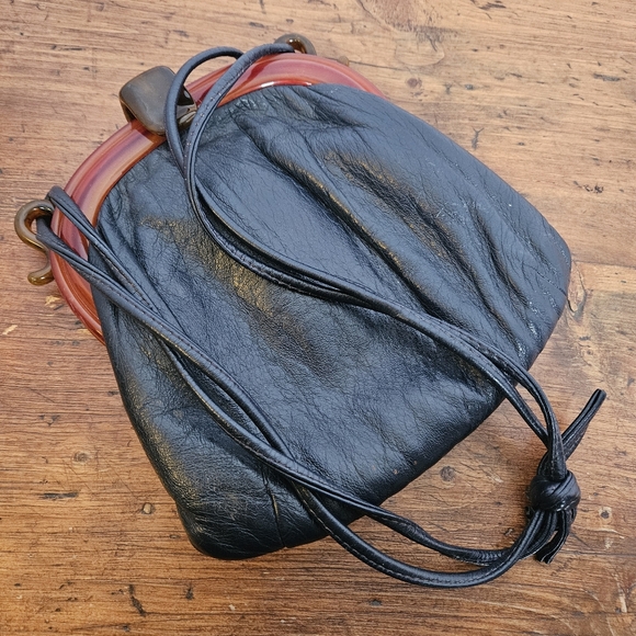 Vintage Mid-century Navy Purse W/ Lucite Or Bakelite Frame And Clasp Women's Bag - Picture 9 of 14